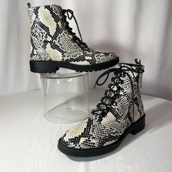 Paolo Shoes - Paolo Trinity Boots Snakeskin Print Moto Combat Lace Up Zipper Size 8